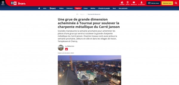 https://www.dhnet.be/regions/tournai-ath-mouscron/2023/04/02/une-grue-de-grande-dimension-acheminee-a-tournai-pour-soulever-la-charpente-metallique-du-carre-janson-LN265T4XSRCITDSHKPBUOTLBW4/